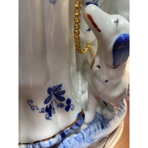 2 Vintage Porcelain Lamp Victorian Colonial Hand painted Man Woman Dog RARE 20" - Picture 7 of 16